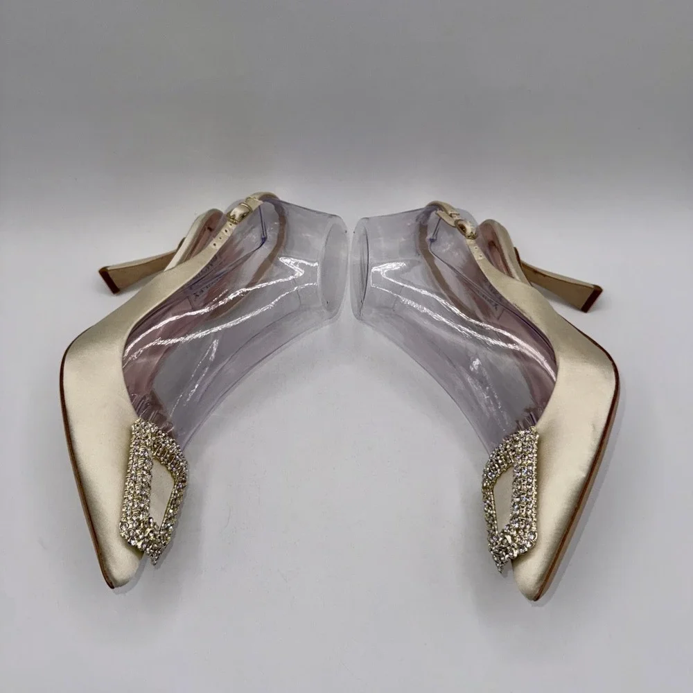 Badgley Mischka Enida Rhinestone Slingback Heels Women's Size 6‎ Champagne Satin